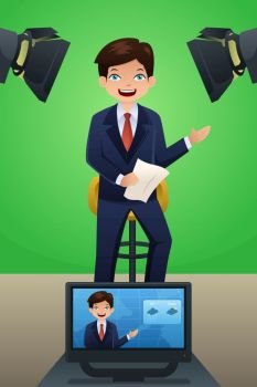 A vector illustration of a TV weather reporter at work