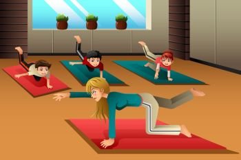 A vector illustration of happy kids in a yoga class