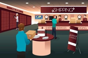 A vector illustration of scene inside a shipping store