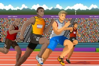 A vector illustration of people running in a race for  sport competition series