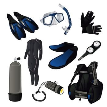 A vector illustration of scuba diving icon sets
