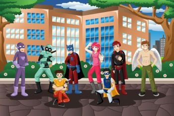 A vector illustration of people in cosplay costume