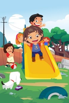 A vector illustration of Kids Playing in the Playground 
