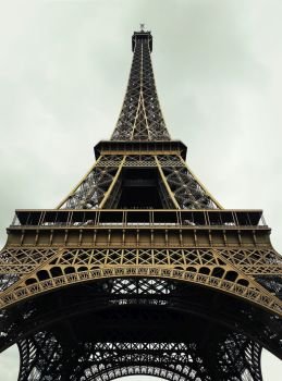 Close up of the Eiffel Tower in Paris, France.