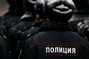 police in formation Russian winter
