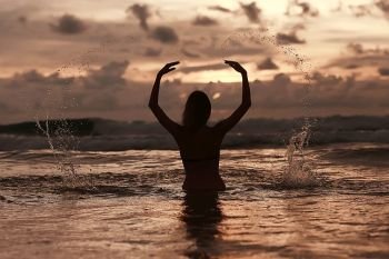 meditation and yoga on the beach / summer vacation concept health beauty, summer vacation yoga classes on the sea shore