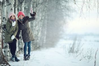 Young women winter fun