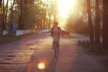 girl on bike sunset summer sun