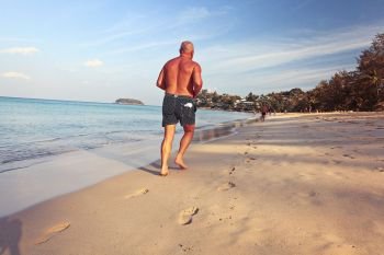 Jogging seashore beach man 