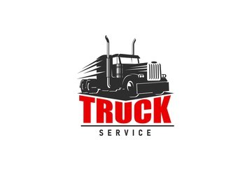 Truck service icon, delivery transport car for transportation and logistics industry, vector symbol. Truck service of vehicle cargo shipping or business trailer freight, lorry and auto van logistics. Truck service icon, delivery transport, logistics