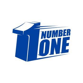 Number one icon. First place, winner prize, leader and champion award vector badge or brand label with blue dimensional font. Number 1 or 1st place symbol of business success and sport achievement. Number one icon. First place of winner or leader