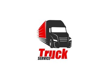 Truck service icon, delivery and logistics cargo vehicle, vector symbol. Shipping transport rental for move or business freight transportation, truck trailer and commercial cargo car service. Truck service, delivery or logistics cargo vehicle