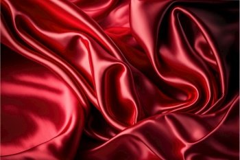 Red silk wallpaper. A lot of crumpled folds. Romantic and elegant background. Generatie AI
