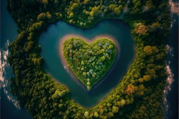 Beautiful aereal view of a meander with heart shape. Love of nature concept. Generative AI