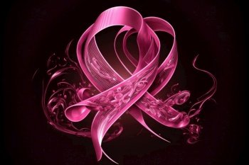 Cute design of breast cancer awareness pink ribbon over black background. Generative AI