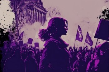 Manifestation on the day of the working woman. Fight for equal rights for women. Generative AI