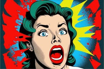 Pop Art Angry Woman vindicating. Colorful illustration. Generative AI