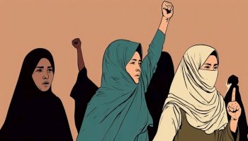Afghan women fighting for her rights. Women against the oppression and inequality of the Taliban regime on women. Generative AI