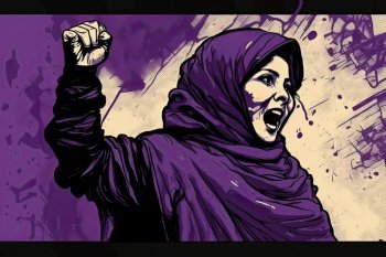 Afghan woman fighting for her rights. Women against the oppression and inequality of the Taliban regime on women. Generative AI