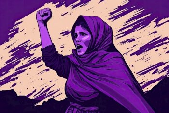 Afghan woman fighting for her rights. Women against the oppression and inequality of the Taliban regime on women. Generative AI