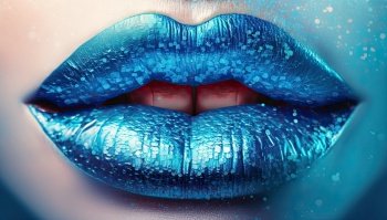 Sensual colofrul close-up of female lips with colored light. Generative AI
