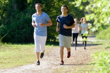 a portrait of men jogging