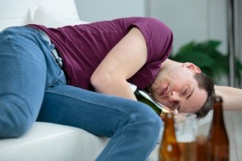 portrait of drunk man sleeping