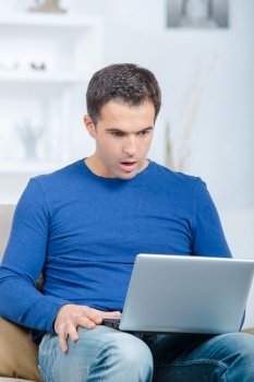 man having trouble with laptop