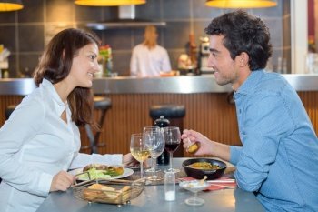 couple having lunch in restaurant