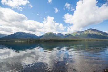 Serene scene by the mountain lake in Canada