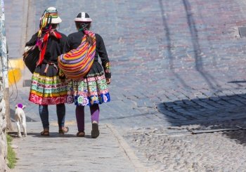 Local people in traditional clothing in Peru, South America