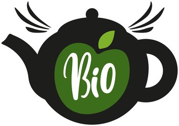 Hand drawn lettering for bio label. Phrase, outline of kettle with bio inscription. Idea for poster, postcard about natural organic products. Icon of boiling kettle isolated on white background. Phrase, outline of kettle with bio inscription. Idea for poster about natural organic products