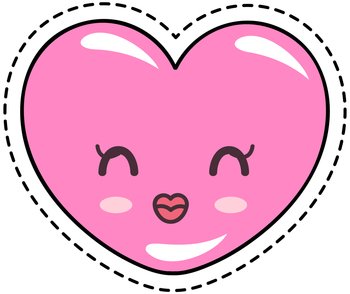 Cute heart emoji. Smiling face icon kawaii concept. Pink heart with cute smile and shy look. Cheerful cartoon funny face illustration. Japanese culture symbol anime, innocence, childishness, love. Cute heart emoji. Smiling face icon kawaii concept. Pink heart with cute smile and shy look