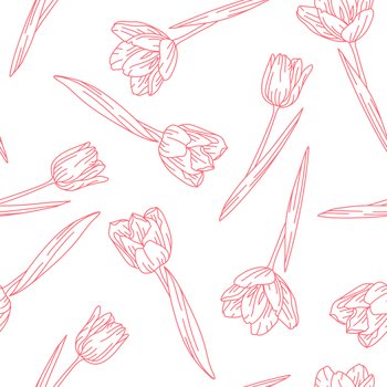 Seamless pattern with tulip flowers. Beautiful decorative plants. Natural background.. Seamless pattern with tulip flowers. Beautiful decorative plants.