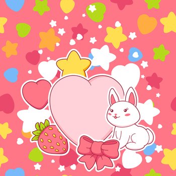 Speech bubble with cute kawaii little bunny. Funny cheerful character and decorations in cartoon style.. Speech bubble with cute kawaii little bunny. Funny character and decorations in cartoon style.