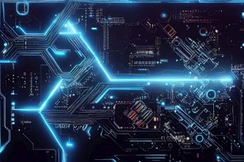 abstract motherboard and circuit background with blue lights. abstract motherboard and circuit background
