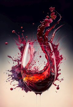 Splash of red wine in glass, red and magenta color shades. Splash of red wine