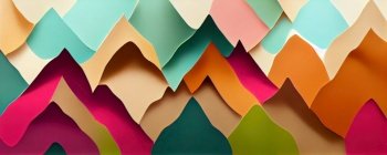 Colorful fall vintage paper cut bacground, abstract mountines, web banner format. Colorful vintage paper cut bacground