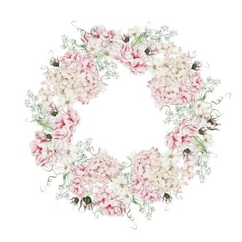 Watercolor wreath with roses flowers and buds. Illustration. Watercolor wreath with roses flowers and buds. 