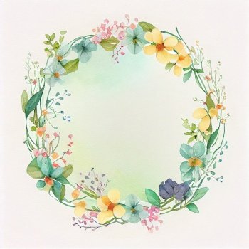 Watercolor Natural Frame with Cute Flowers for Wedding Card.