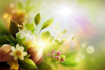 Spring natural floral Easter background. Illustration AI Generative 