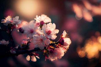 Pink Spring Sakura Natural Background Illustration Generative AI 