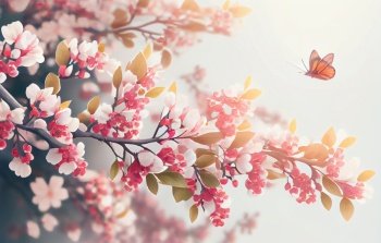 Pink Spring Sakura Natural Background. Illustration AI Generative