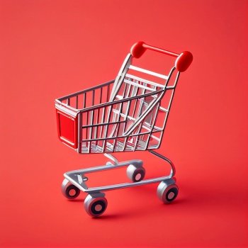 Shopping cart on vivid red background Illustration AI Generative