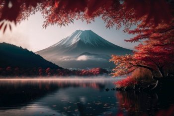 Autumn Natural Mountain Background. Illustration Generative AI