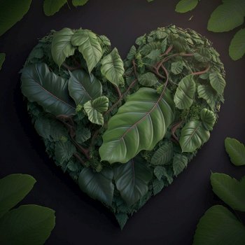 Heart from green leaves. Illustration Generative AI