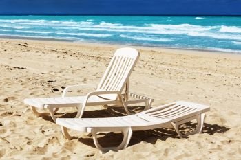 beach chair on a background of ocean