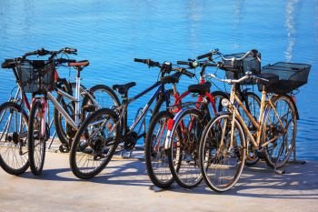 bicycle parking on the sea background