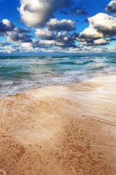 beautiful ocean and sky on the sandy beach