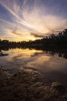 Sunset on the murray river in Echuca, Australia